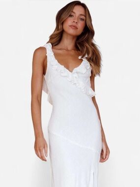 Indikah Alba Frill Trim Midi Dress White
